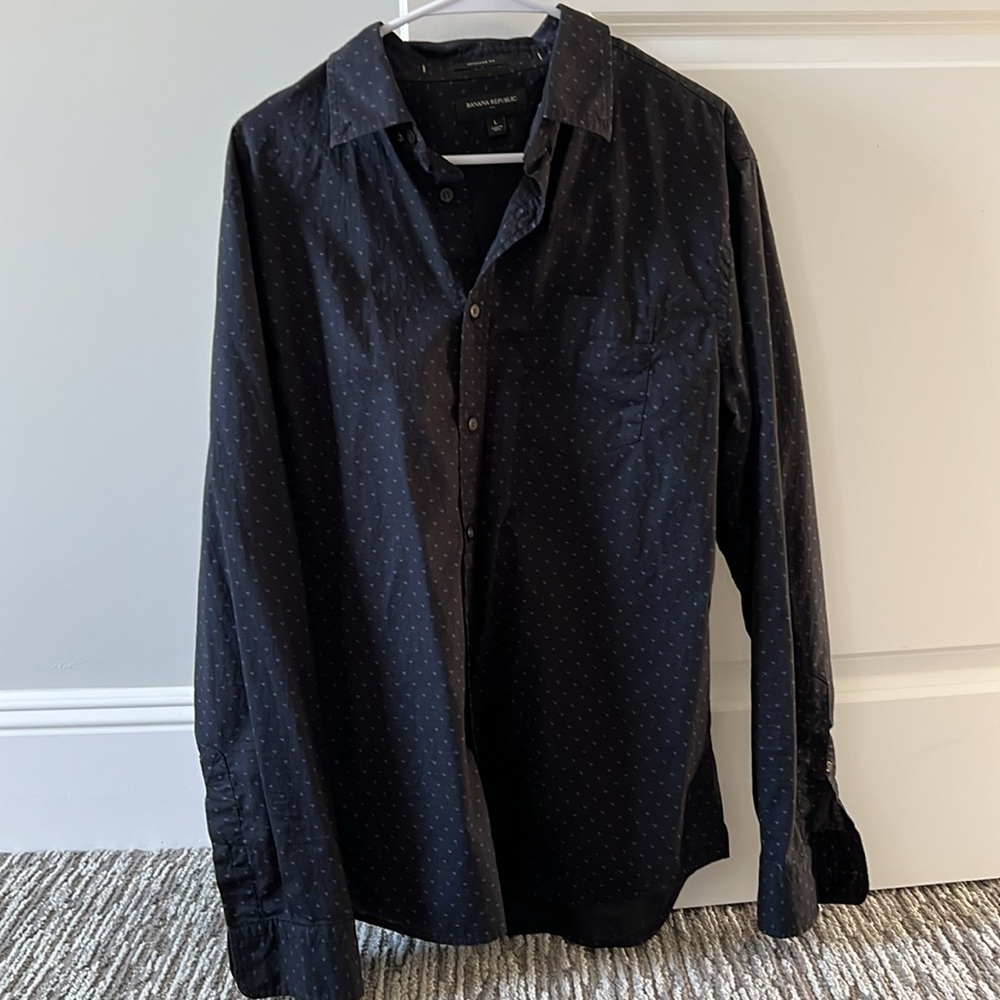 Navy blue and black button up